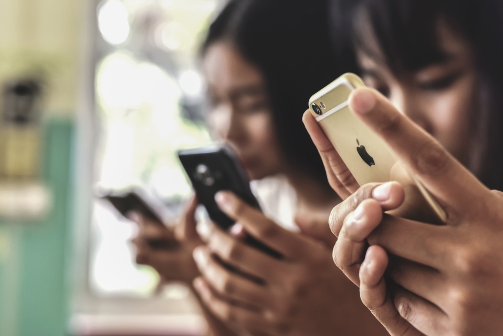 Women using smartphones