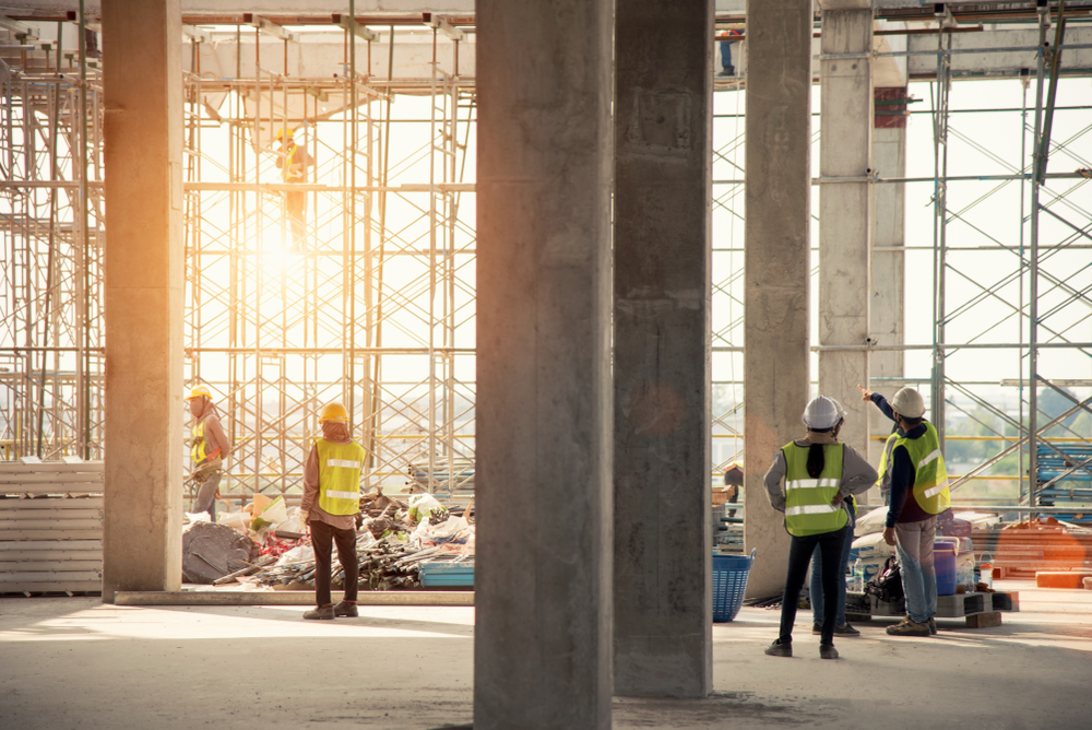 Construction engineering team in a building