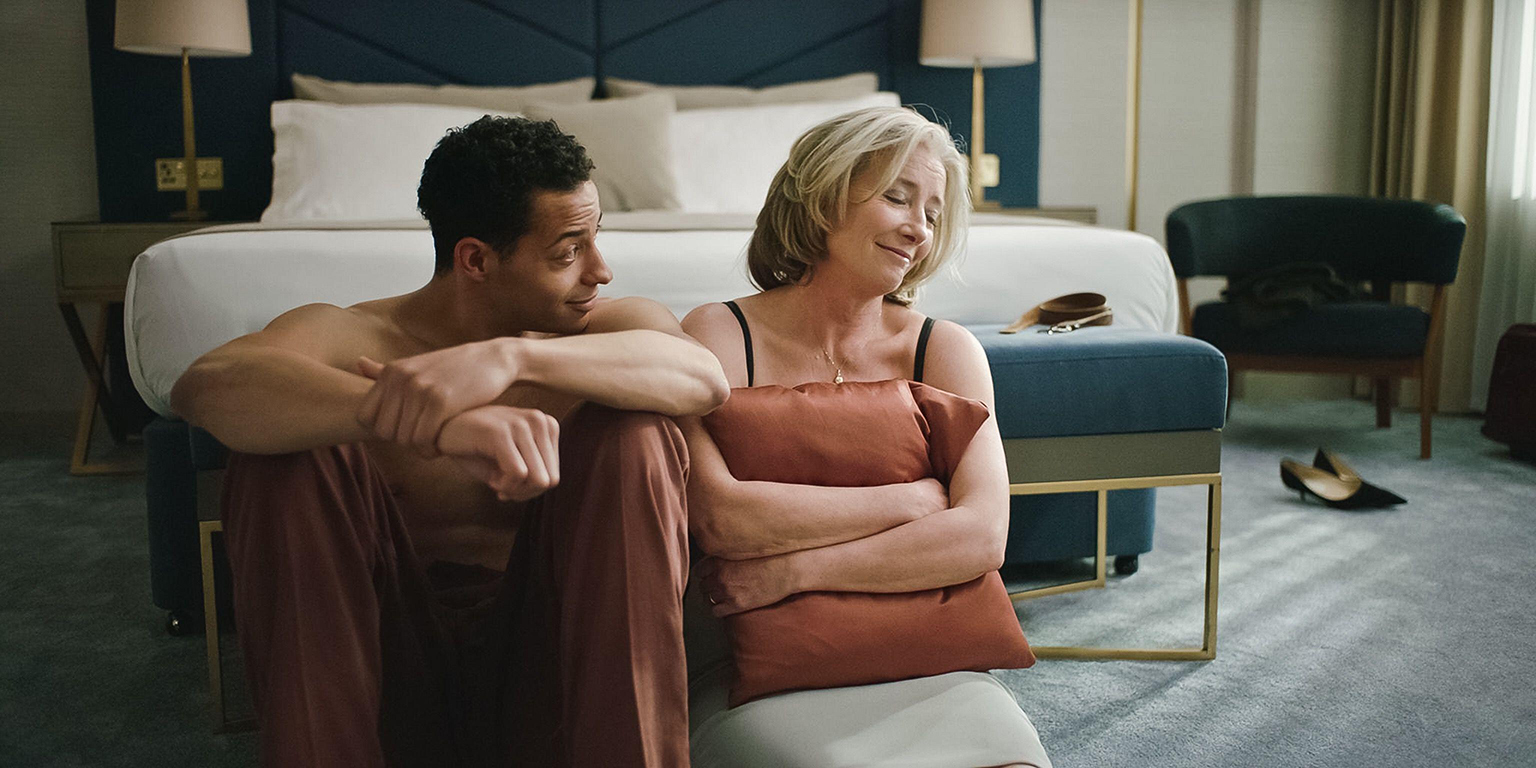 Emma Thompson in a film scene, expressing a profound emotion