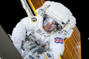 The British astronaut Tim Peake during a spacewalk outside the International Space Station, 15 January 2016. Photo by Nasa Photo / Alamy Stock Photo