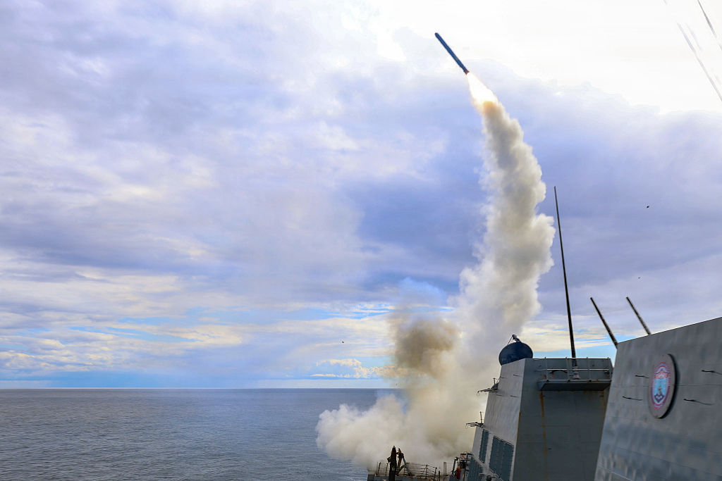 In this U.S. Navy released handout, Arleigh Burke-class guided-missile destroyer USS Thomas Hudner (DDG 116) fires a Tomahawk land attack missile in support of Operation Epic Fury, on March 1, 2026 at Sea. Iran's Supreme Leader, Ayatollah Ali Khamenei, was confirmed killed after the United States and Israel launched a joint attack on Iran on February 28. Iran retaliated by firing waves of missiles and drones at Israel, and targeting U.S. allies in the region.